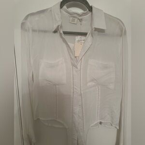 Good Luck Gem White Casual Button Down Shirt
